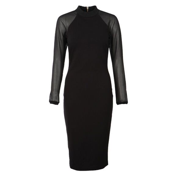 Ted Baker Wrenti Black Bodycon Long Sleeve Cocktail Dress w Exposed Back Zipper - Picture 3 of 13